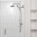 White tiled shower with luxury faucet