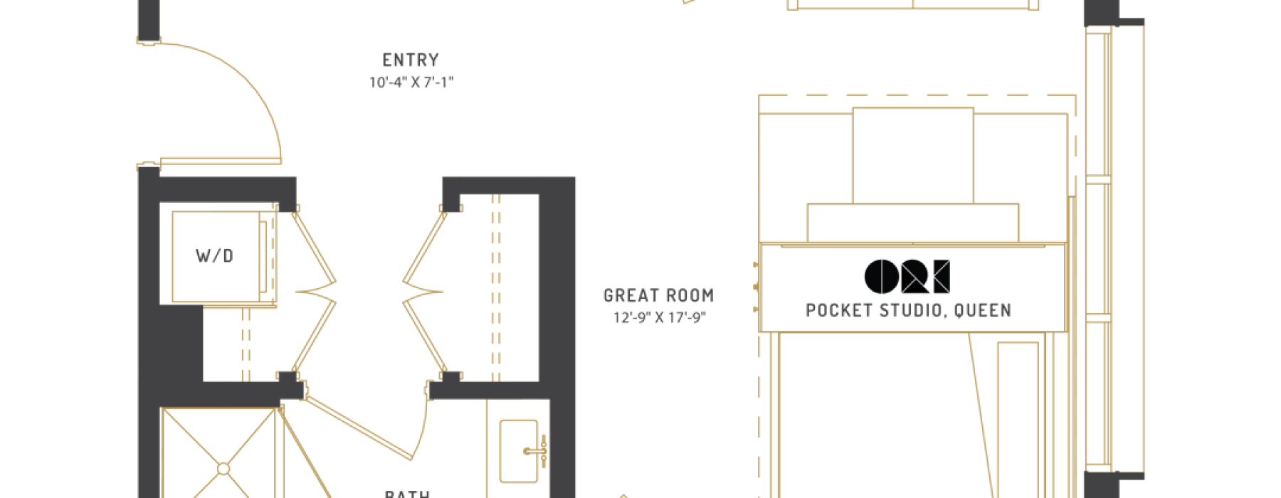 Modern studio floorplan layout - Edgewater Chicago studio apartments