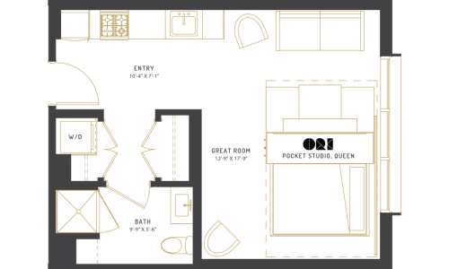 Modern studio floorplan layout - Edgewater Chicago studio apartments