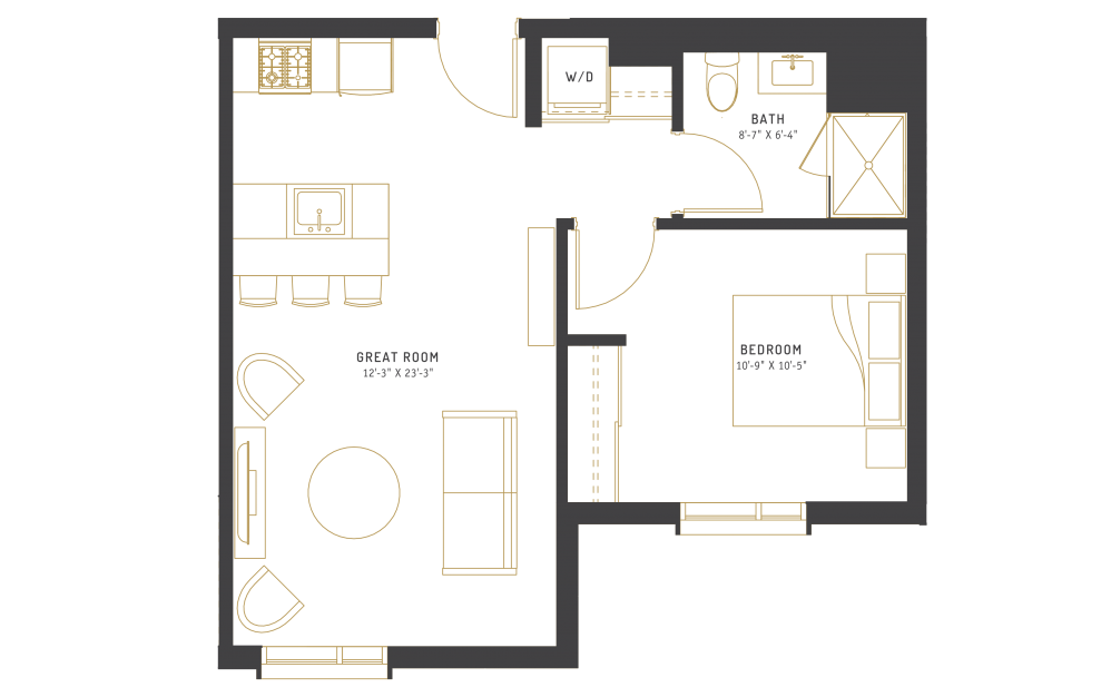 C10 - 1 bedroom floorplan layout with 1 bath and 581 square feet.