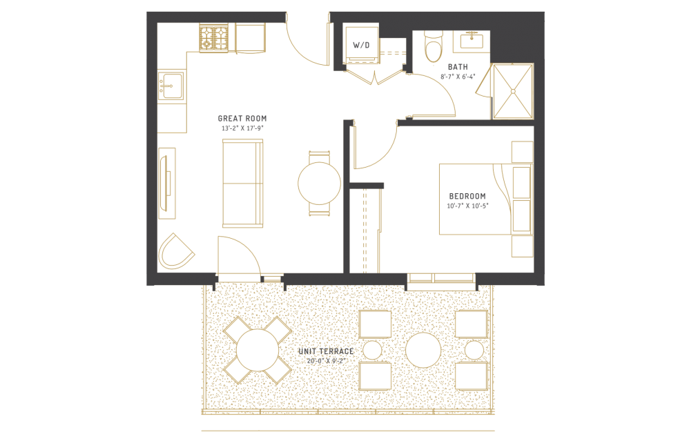 C1 - 1 bedroom floorplan layout with 1 bath and 525 square feet.
