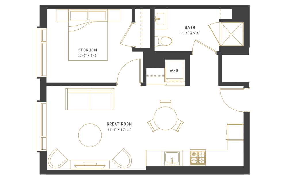 C3 - 1 bedroom floorplan layout with 1 bath and 560 square feet.