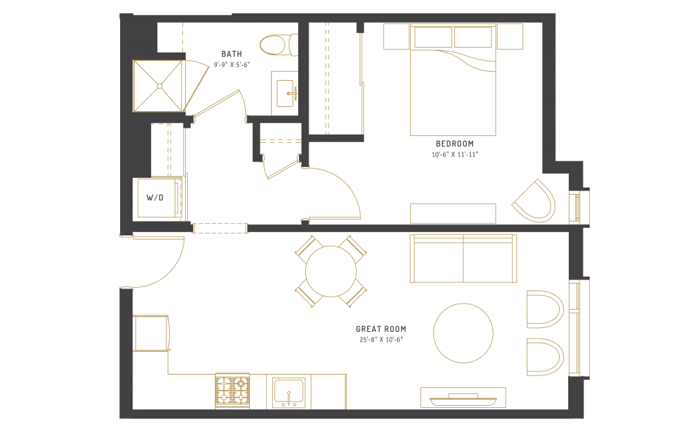 C6 - 1 bedroom floorplan layout with 1 bath and 616 square feet.