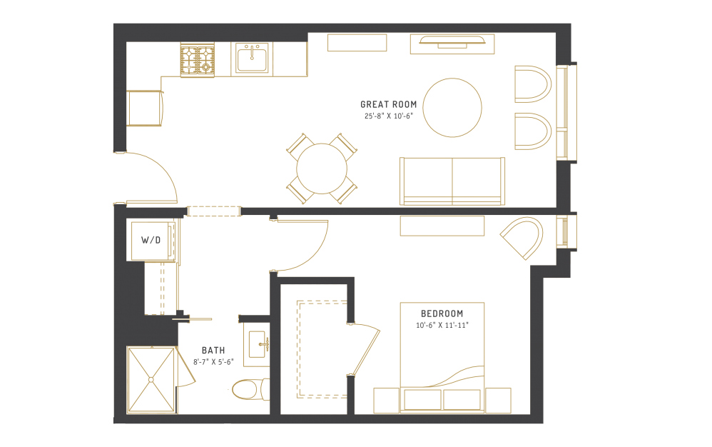 C7 - 1 bedroom floorplan layout with 1 bath and 616 square feet.