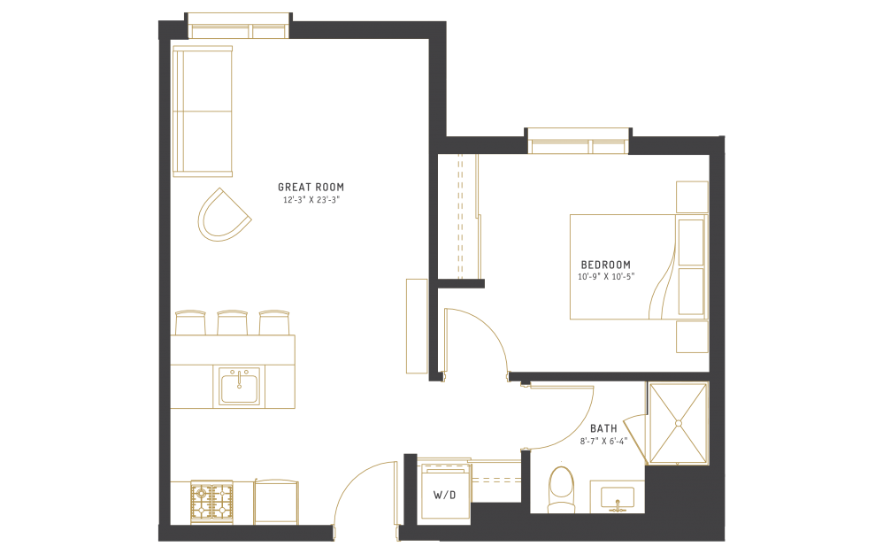 C9 - 1 bedroom floorplan layout with 1 bath and 581 square feet.