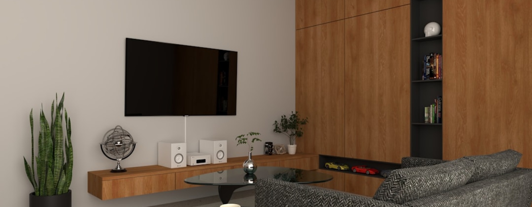 modern apartment living room with smart technology - smart home apartments